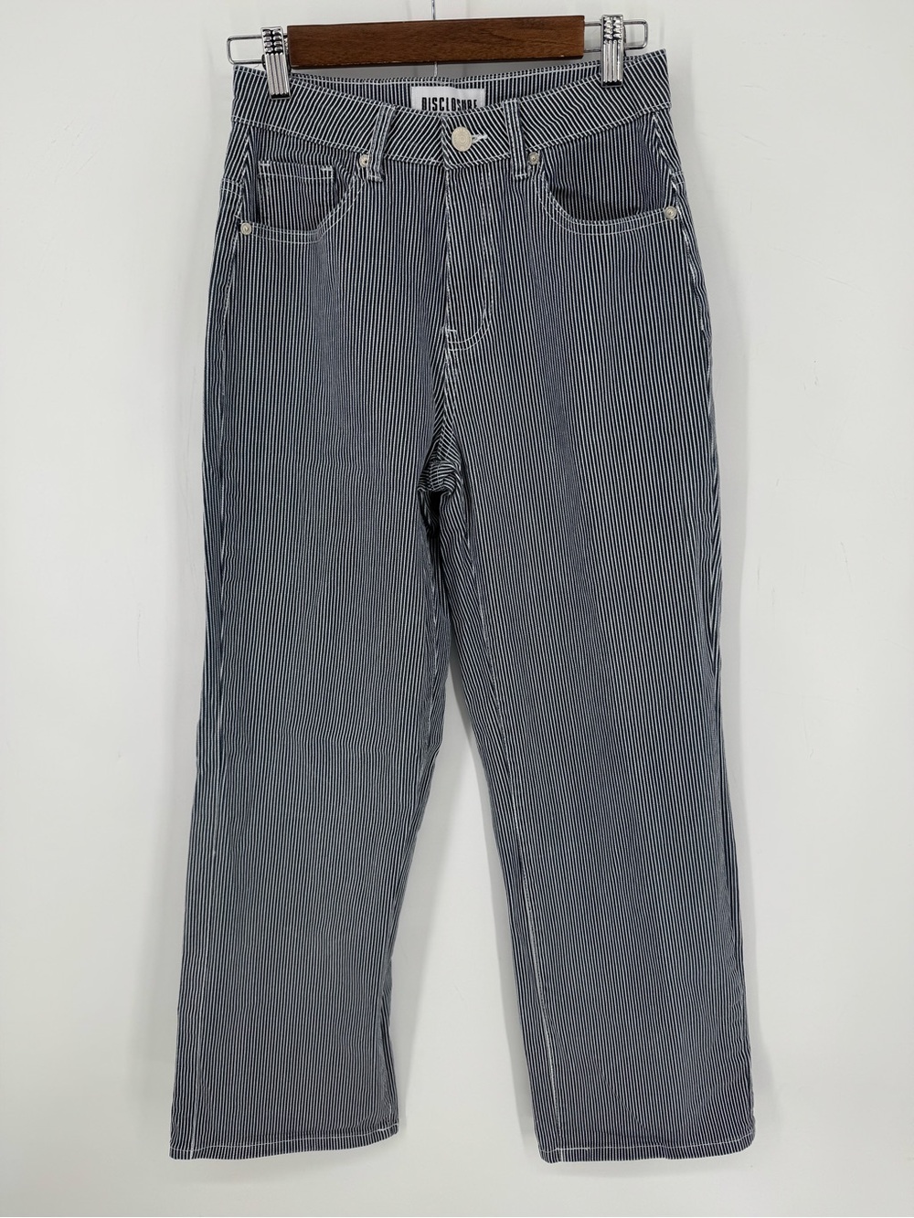 Disclosure Black White Pinstripe Straight Leg Jeans Y2K Grunge Women's Size 5/27